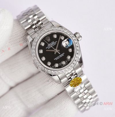 3A Factory 1:1 Rolex Datejust 28MM Diamond-set Watches Steel Black Dial